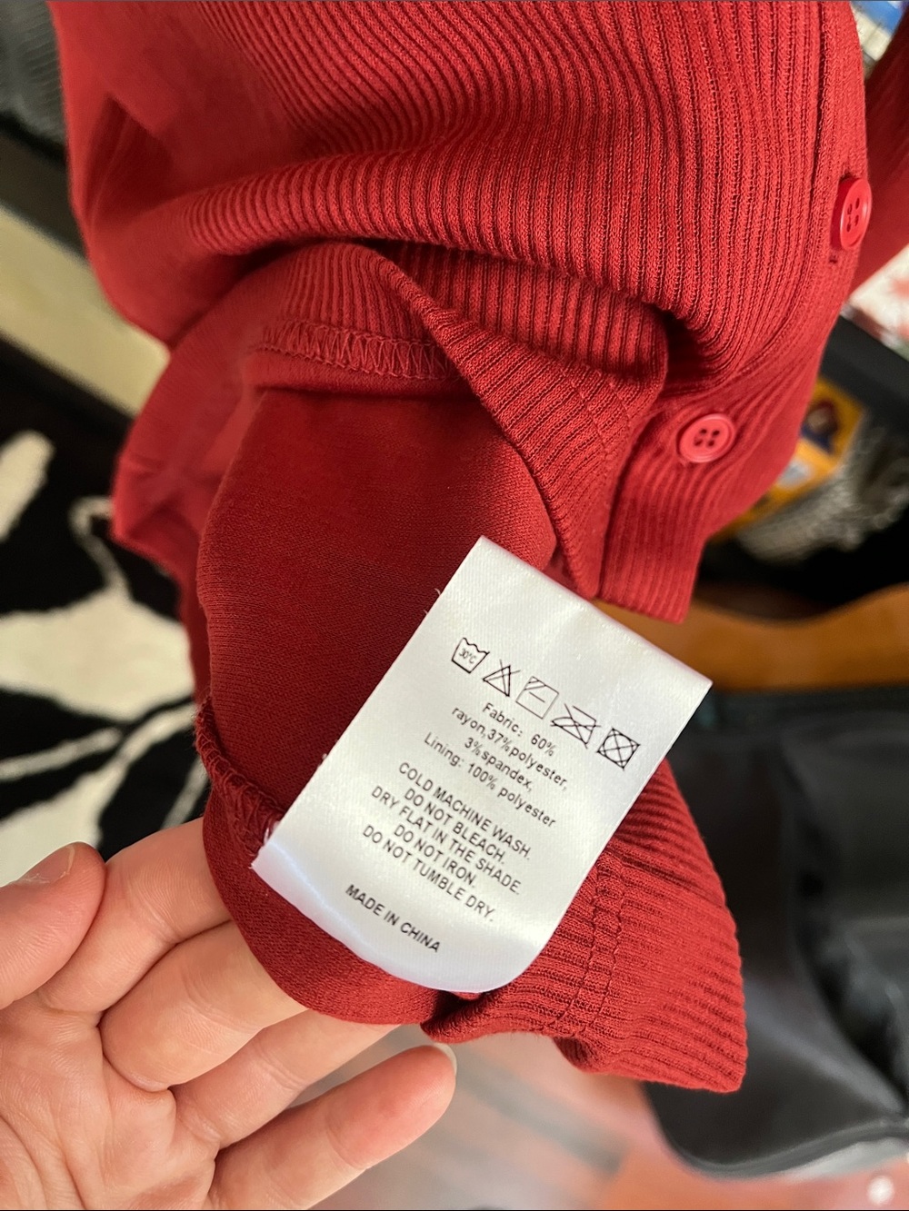 Peppermayo Ribbed Long-Sleeve Button-Front Red Mini Dress - Picture 6 of 7